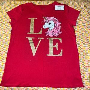 🌼 ❤️ The Children’s Place Shirt Girls Size XL 14 Valentine’s Day New NWT Unicorn
